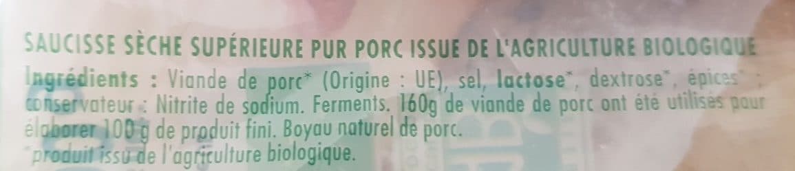 Monique ranou Saucisse sèche courbe bio 200g packshot