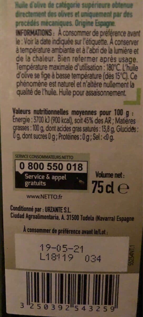 Netto Huile d'olive Vierge Extra 75cl Bio packshot