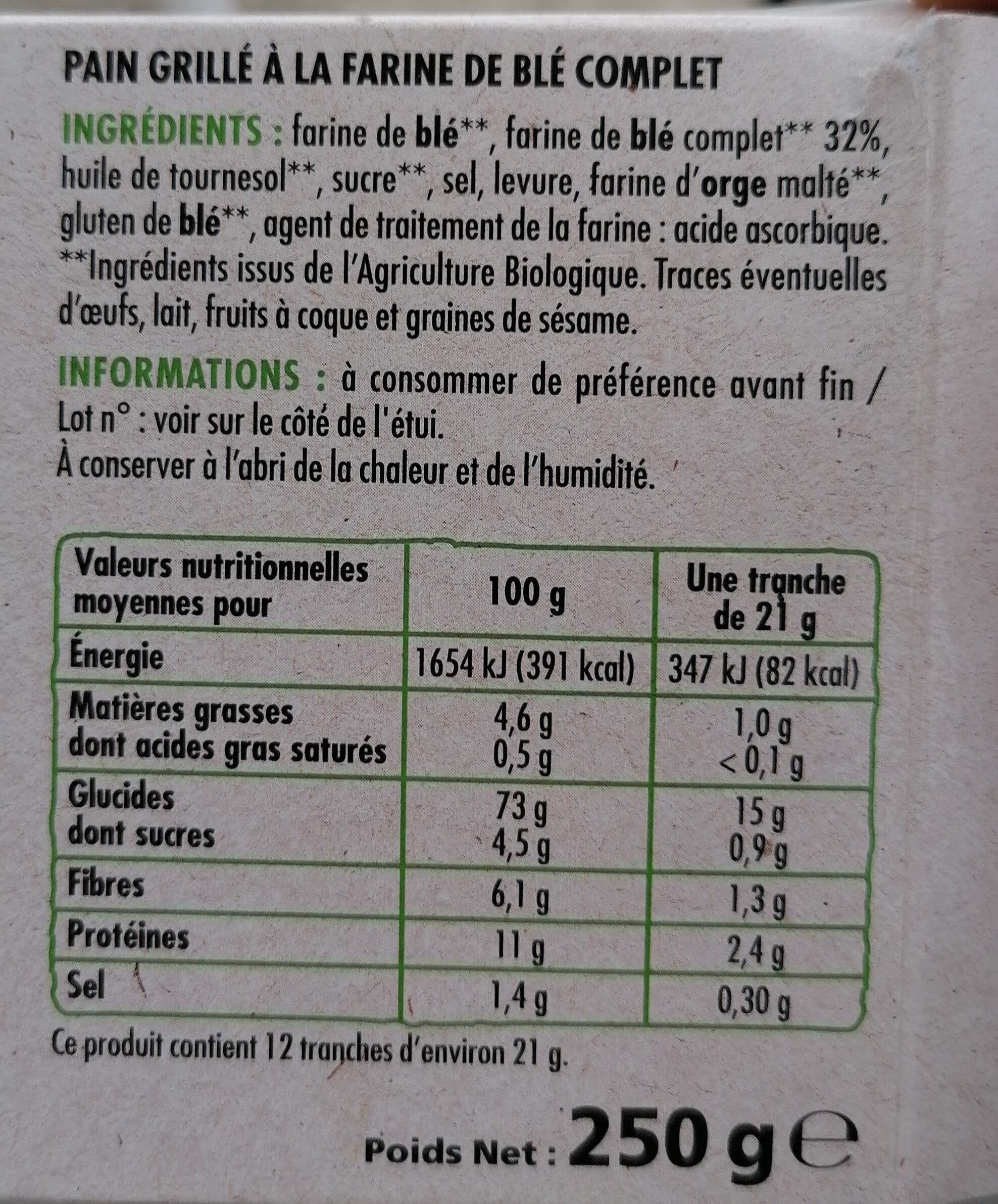 Chabrior Pain grillé au blé complet - BIO packshot