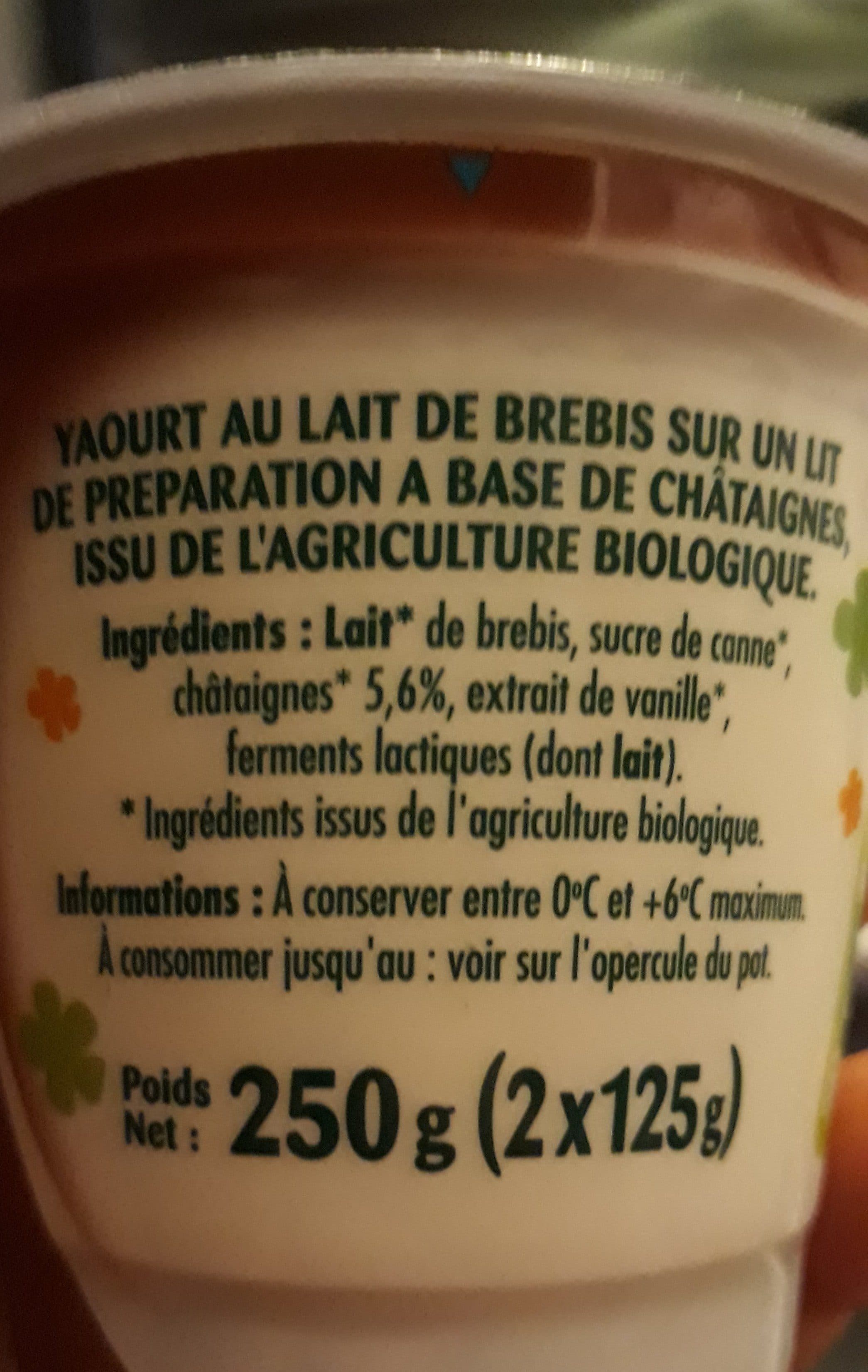 Paturages Yaourt de brebis sur lit de chataigne bio 2x125g packshot