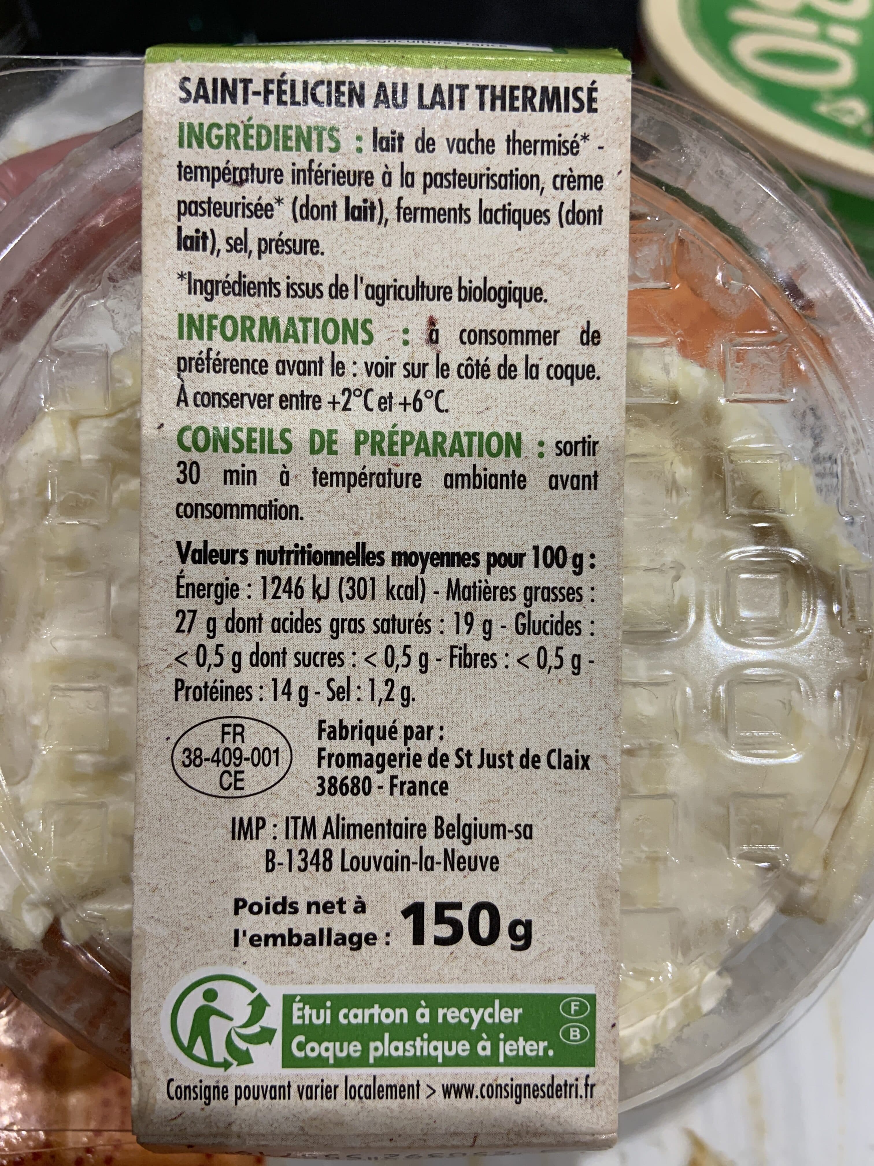 Paturages St felicien bio lt 150g packshot