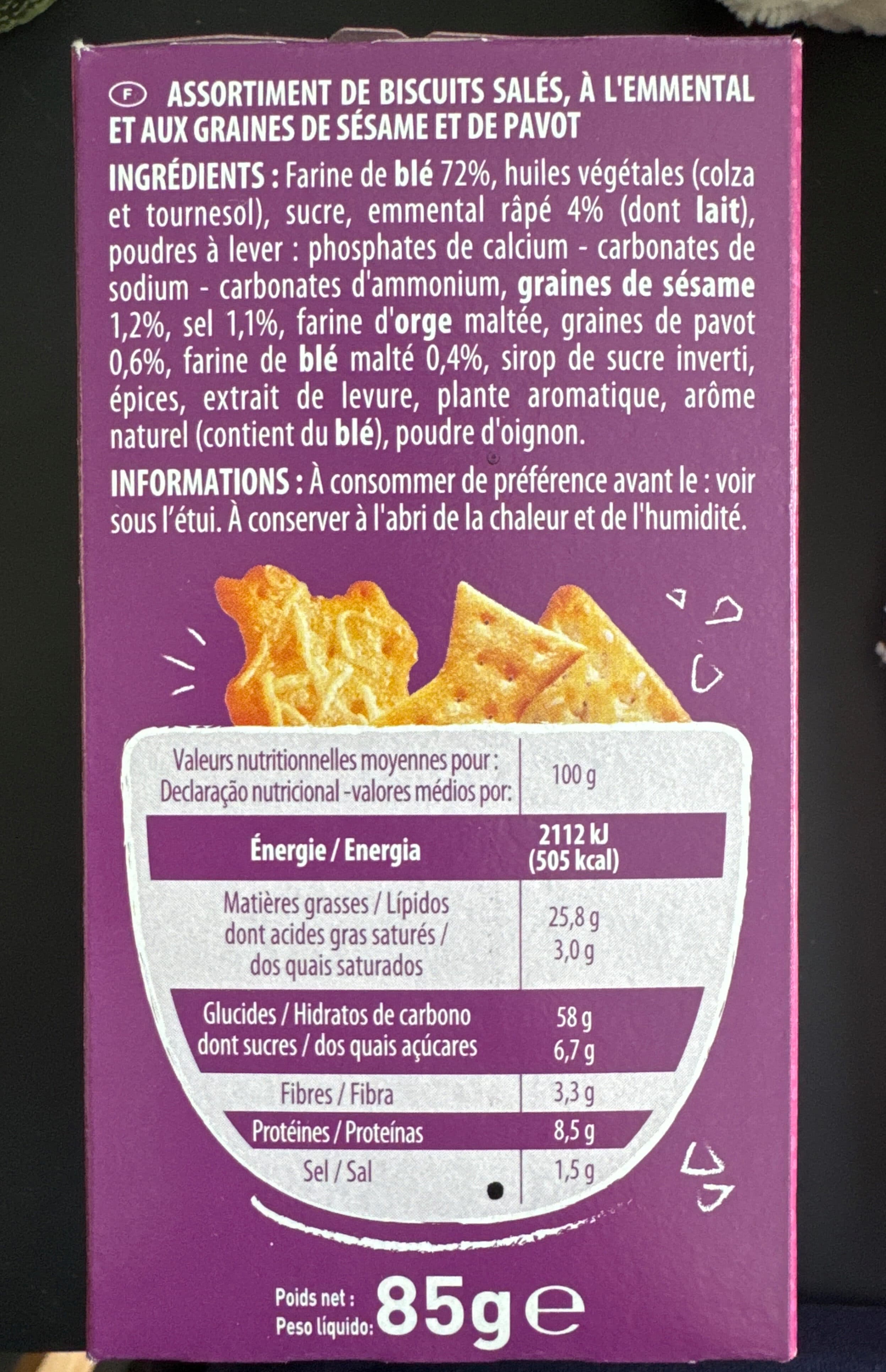 Bouton d'or Mix crackers - Salé, Emmental, Sesame & Pavot - 85g packshot