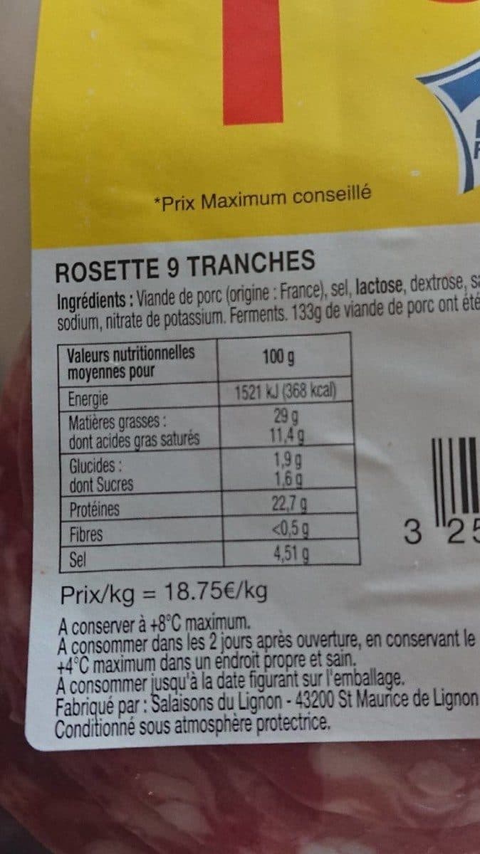 Open Food Facts Rosette 9 tranches packshot