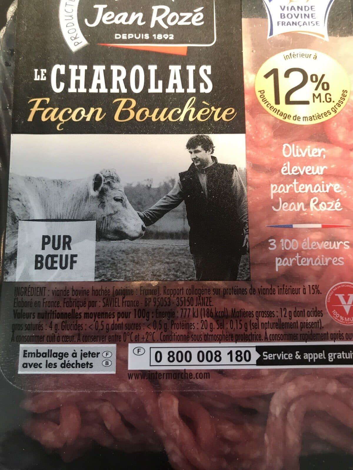 Jean Rozé Viande hachée charolaise 12% mg packshot