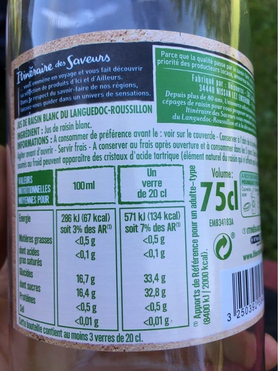 Itinéraire des saveurs Jus de raisin blanc du languedoc roussillon packshot