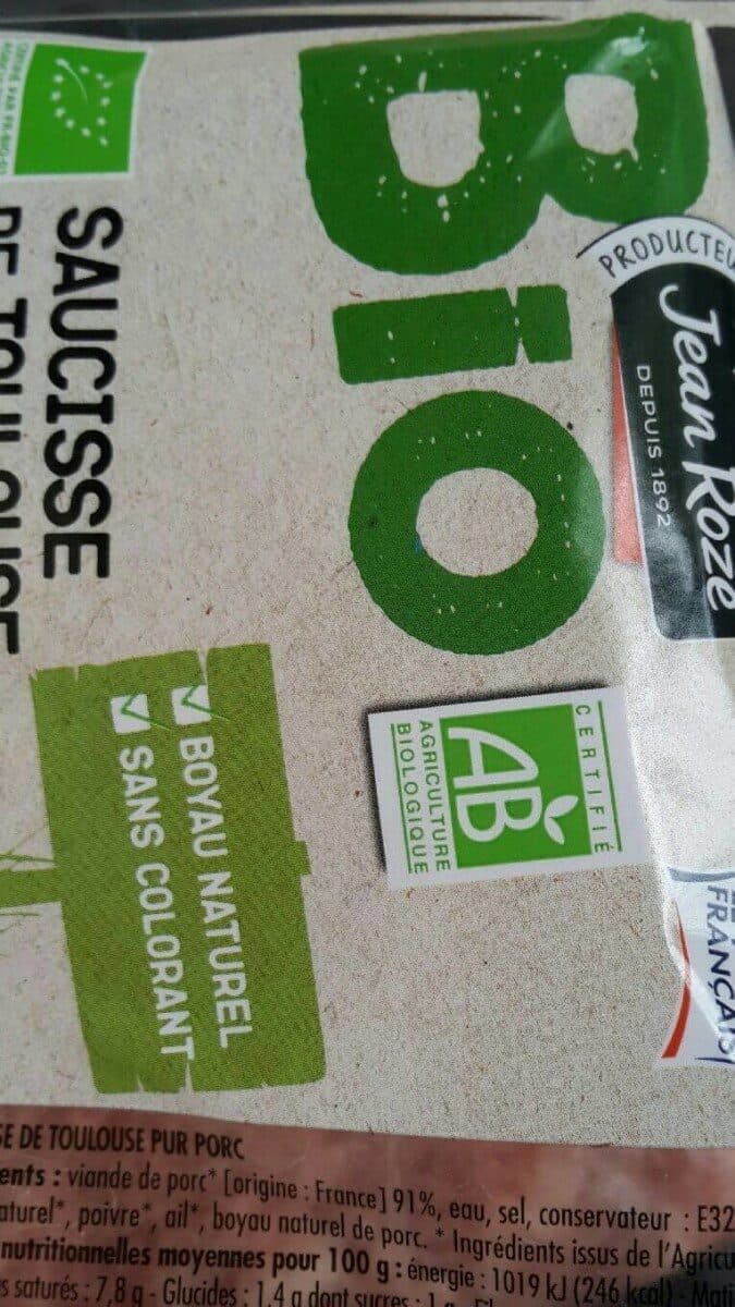 Jean Rozé Saucisse de Toulouse Biologiques x3 375g packshot