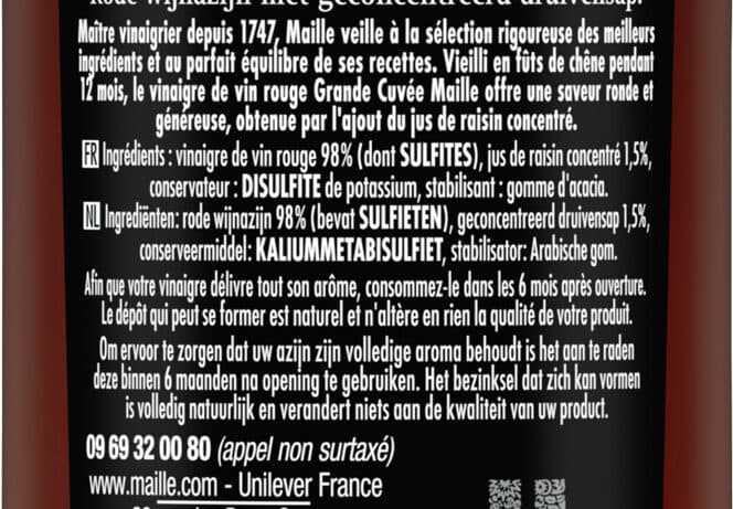Maille Maille Vinaigre de Vin Rouge adouci au jus de raisin concentré 50cl packshot