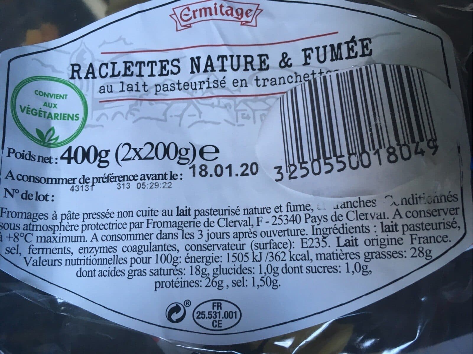 Ermitage Raclette nature & fumée packshot