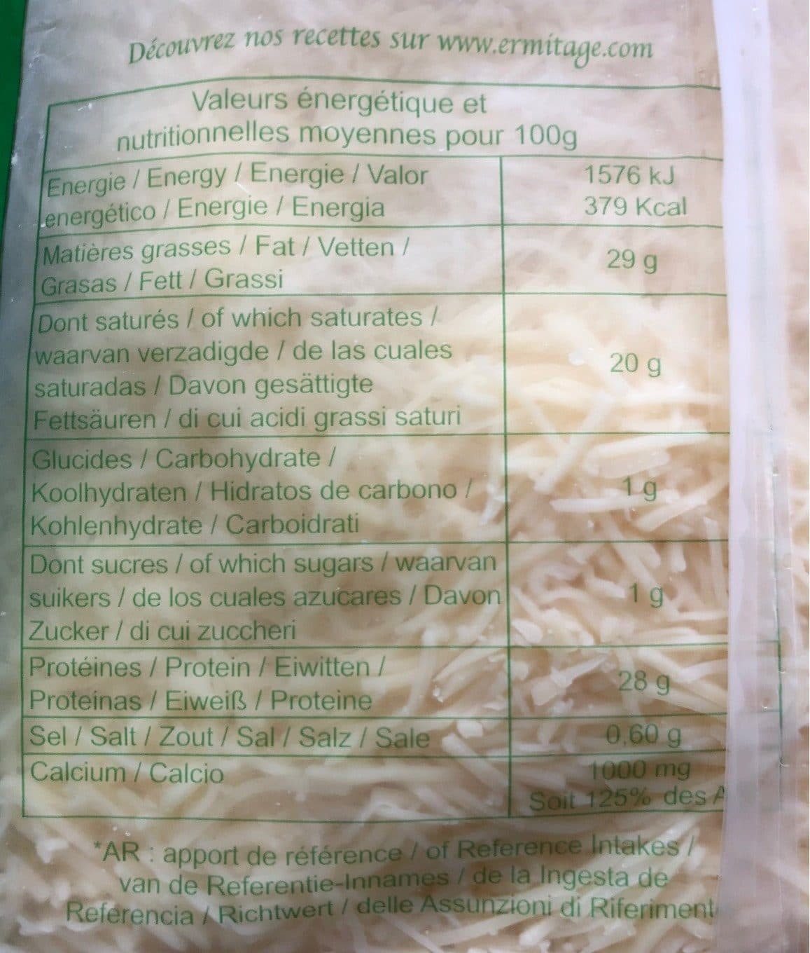 Ermitage Emmental Râpé Gros Brins 45 % packshot