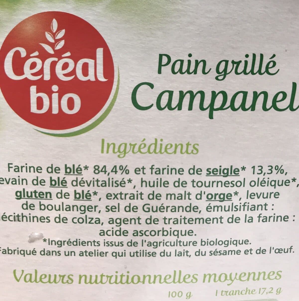 Céréal Bio Pain grillé campanel packshot