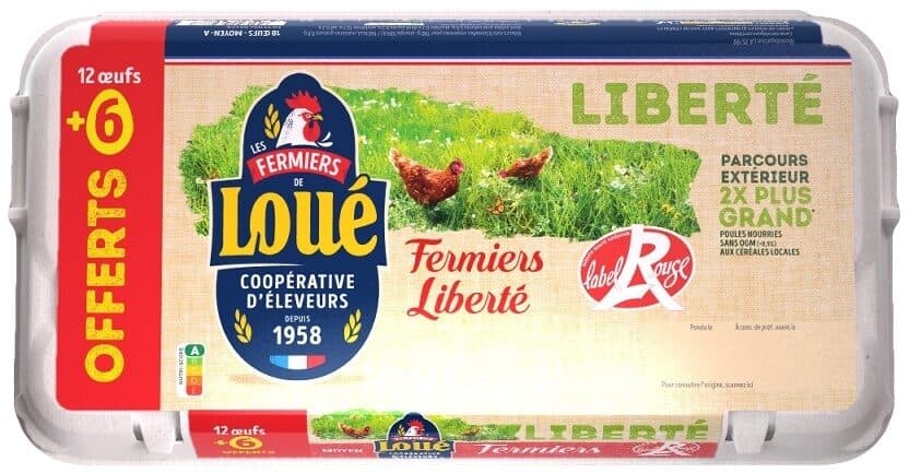 Fermiers de Loué 12 oeufs fermiers label rouge de loué + 6 offerts packshot