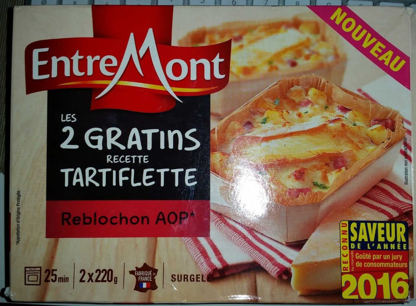 Entremont Les 2 gratins recette tartiflette, Reblochon AOP packshot