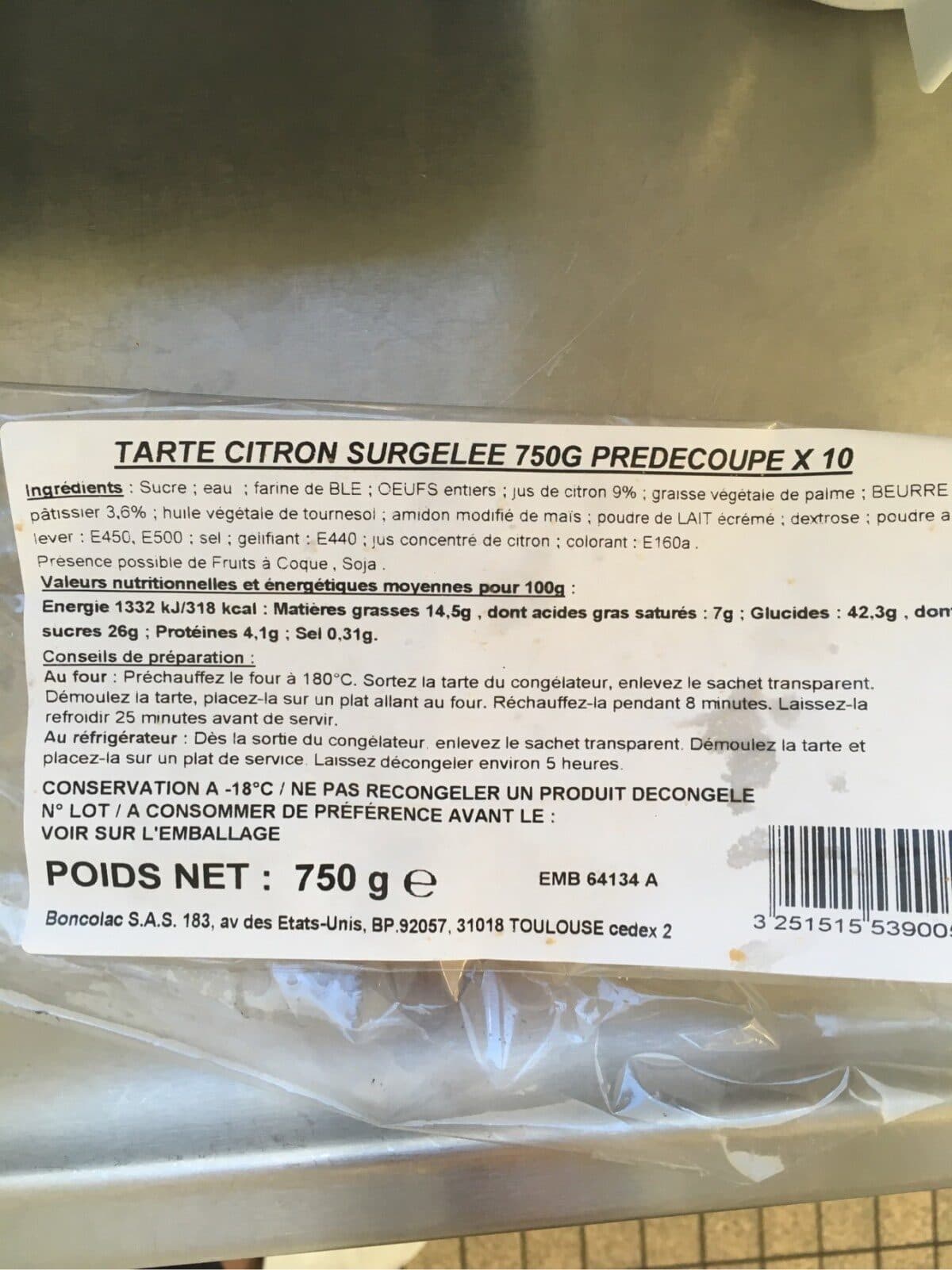 Boncolac Tarte citron surgelee packshot