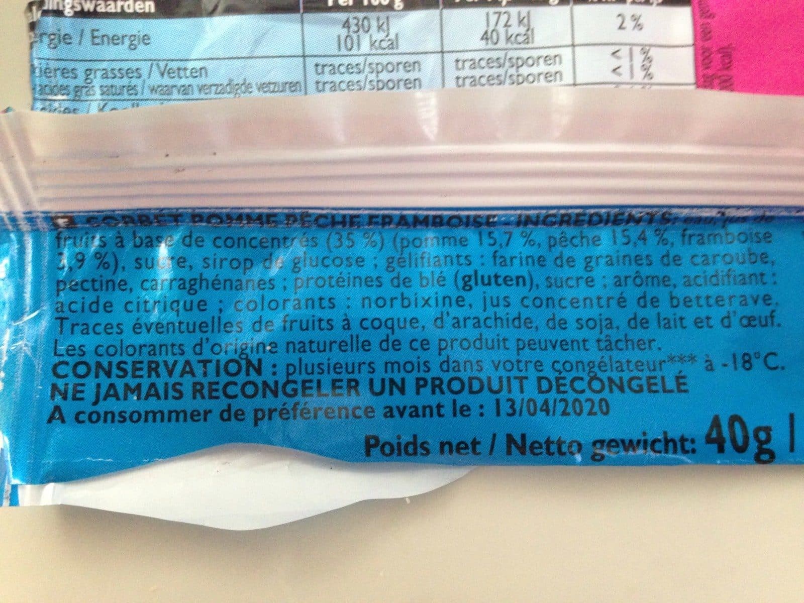 Open Food Facts Sorbet Pêche Pomme Framboise packshot