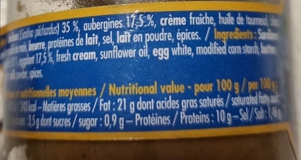 Les Belles de Marseille Crème de sardines à l'aubergine packshot
