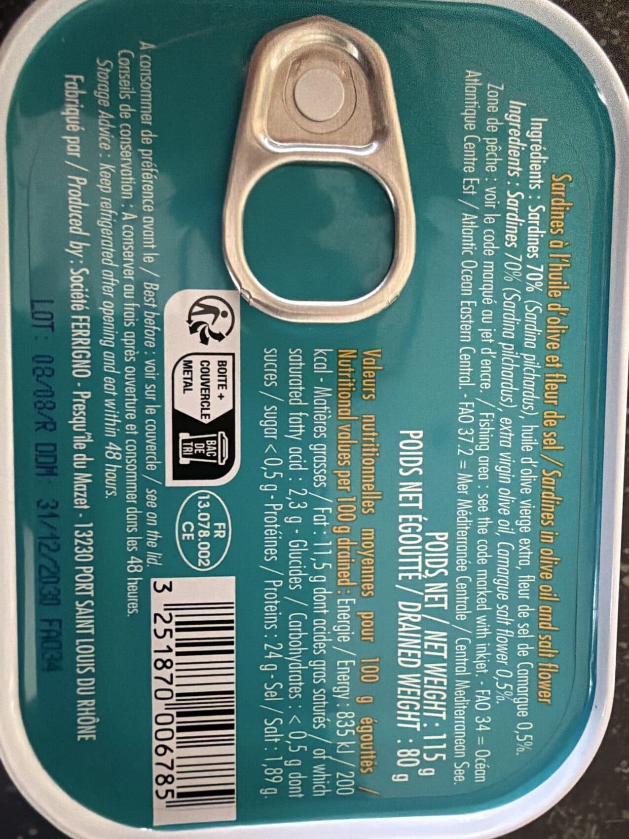 Ferrigno Sardines à l'Huile d'olive et Fleur de Sel packshot