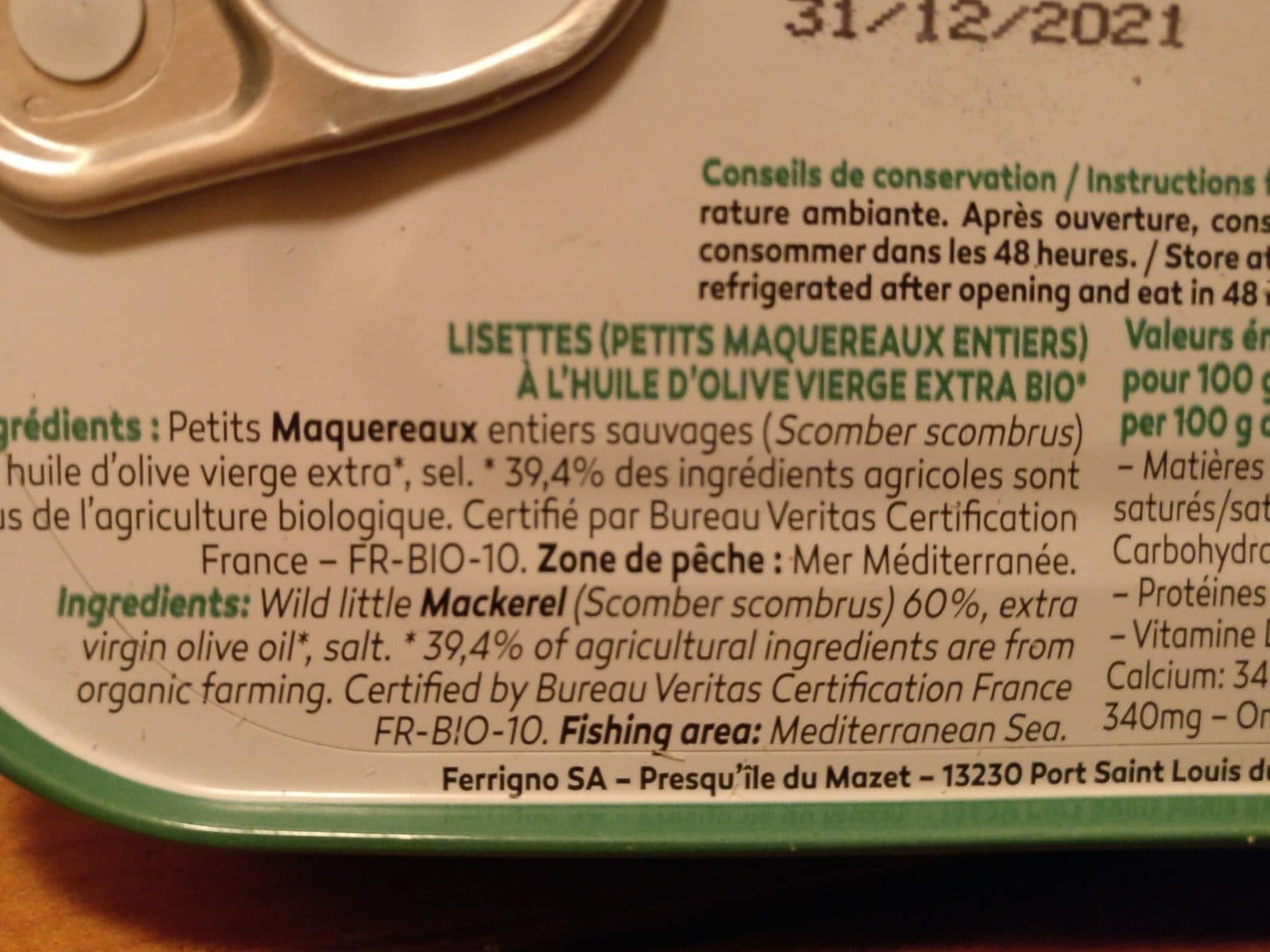 La Bonne Mer Lisettes (petits maquereaux entiers) cuites à la vapeur packshot
