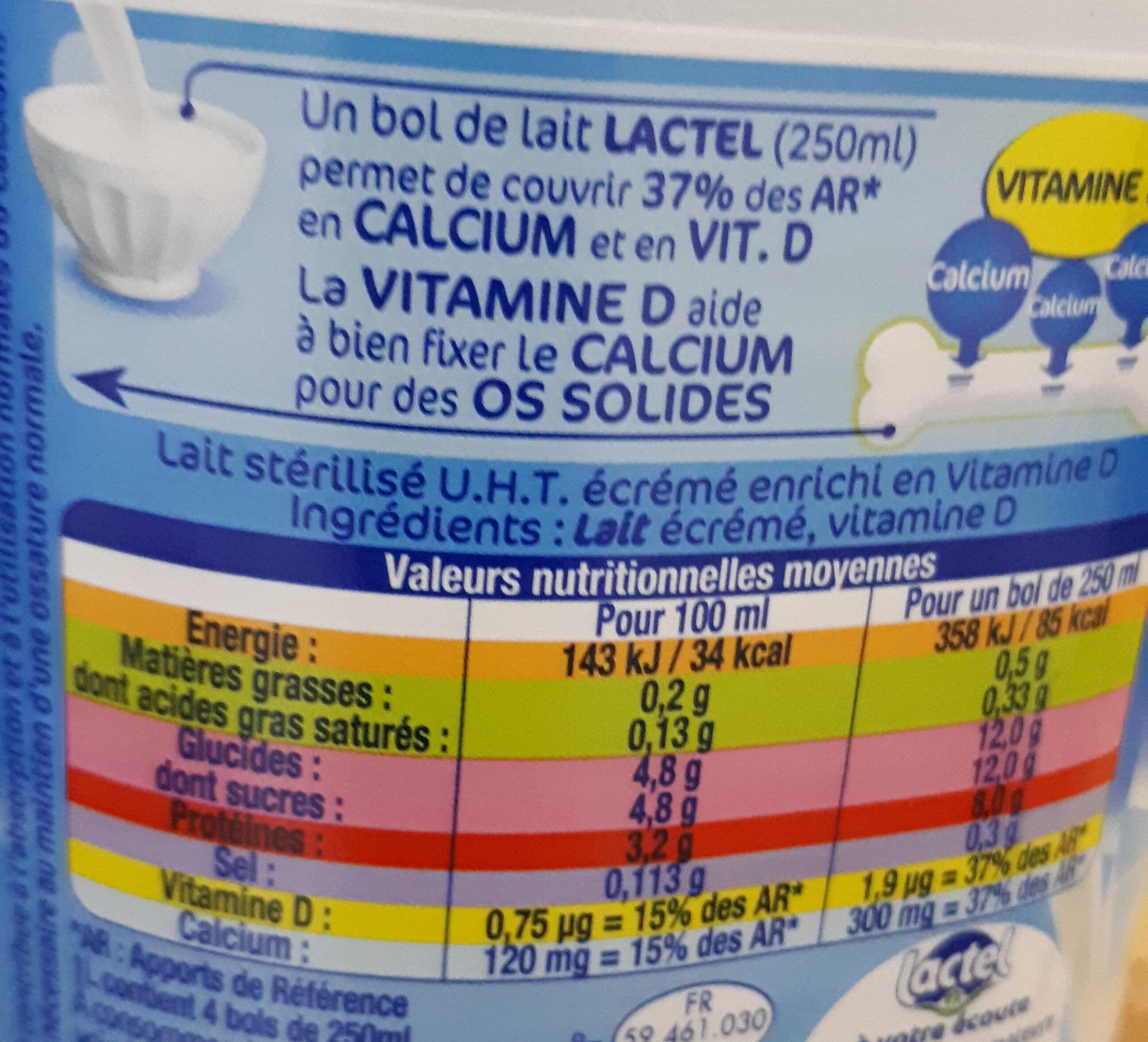 Lactel Lait écrémé avec vitamine D packshot