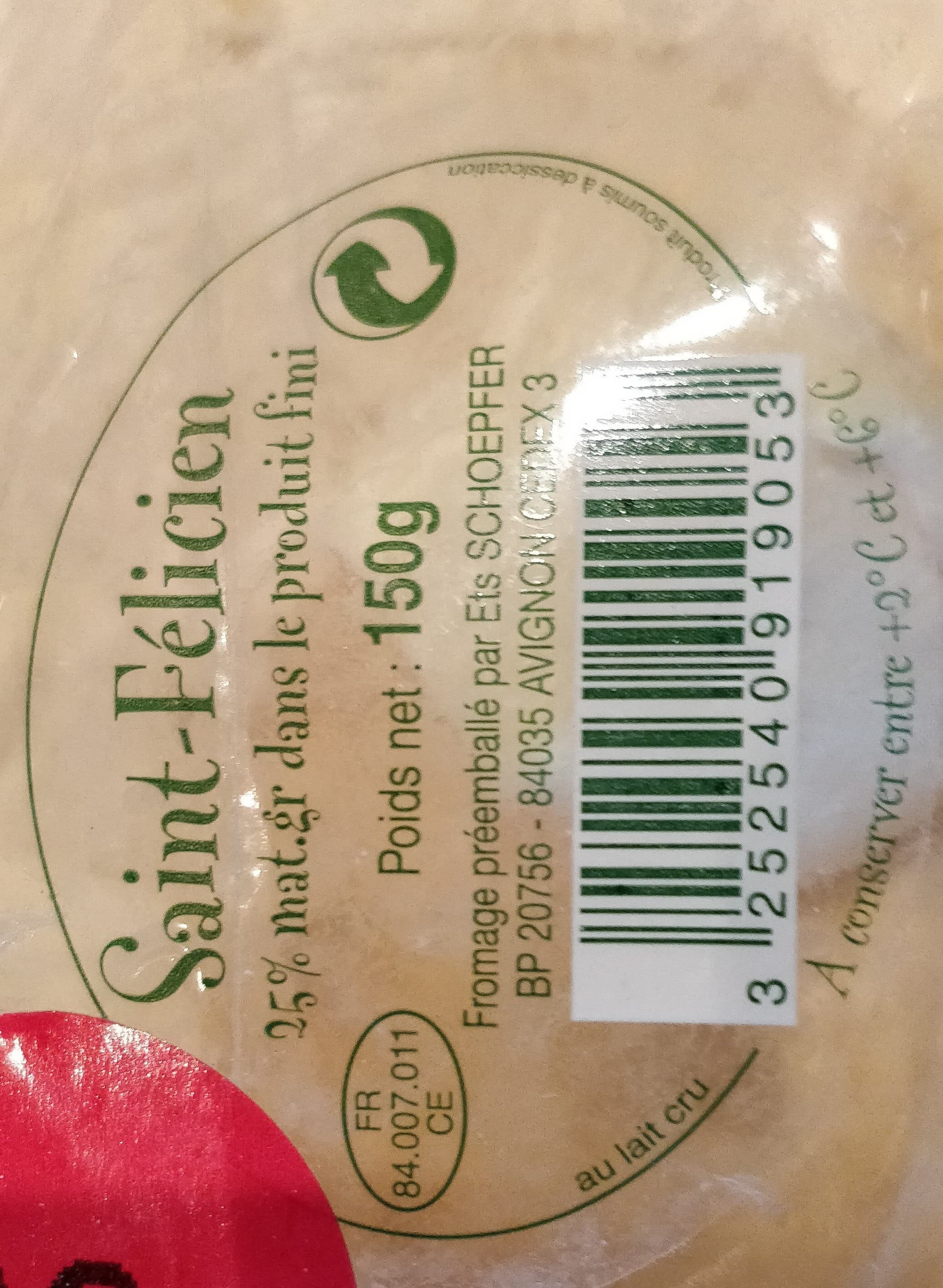 Ets schoepfer Saint Félicien au lait cru 25%mg produit fini packshot