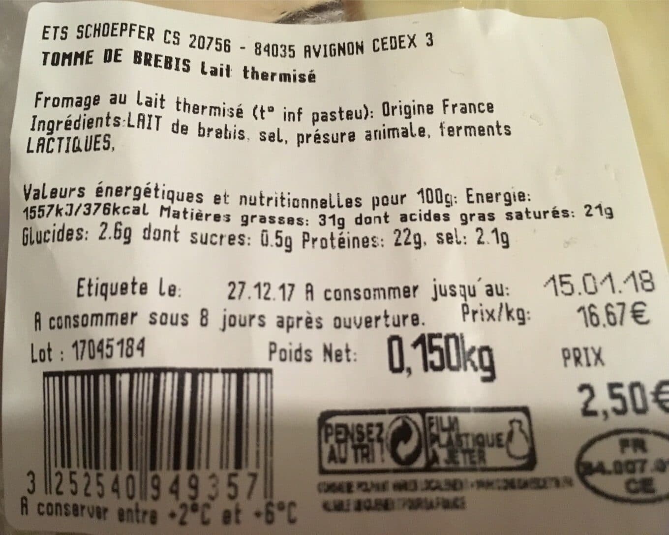 ETS Schoepfer Tomme de brebis packshot