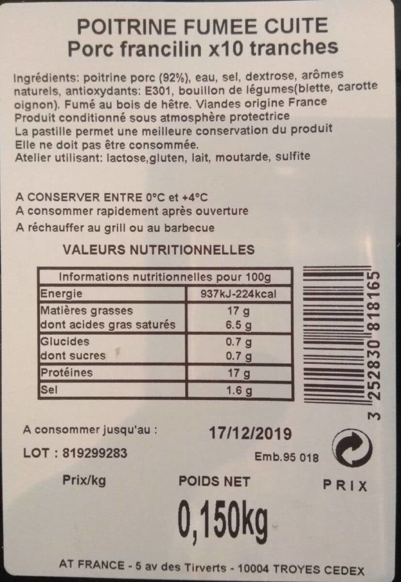 Open Food Facts Poitrine fumée cuite packshot