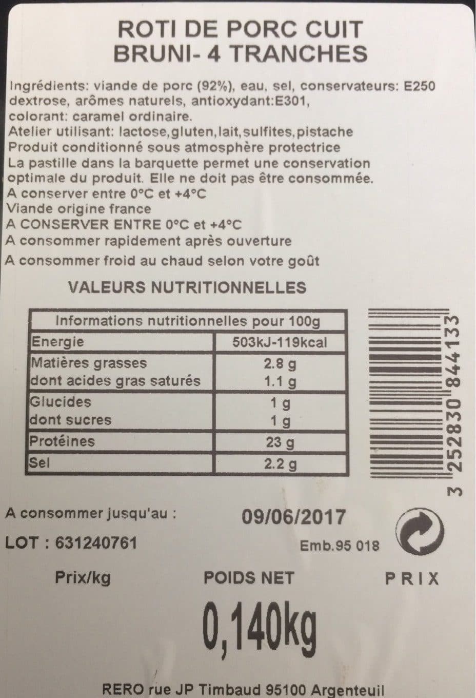 Charles Keller Rôti cuit ficelle Francilin KELLER 4 tranches 140g packshot