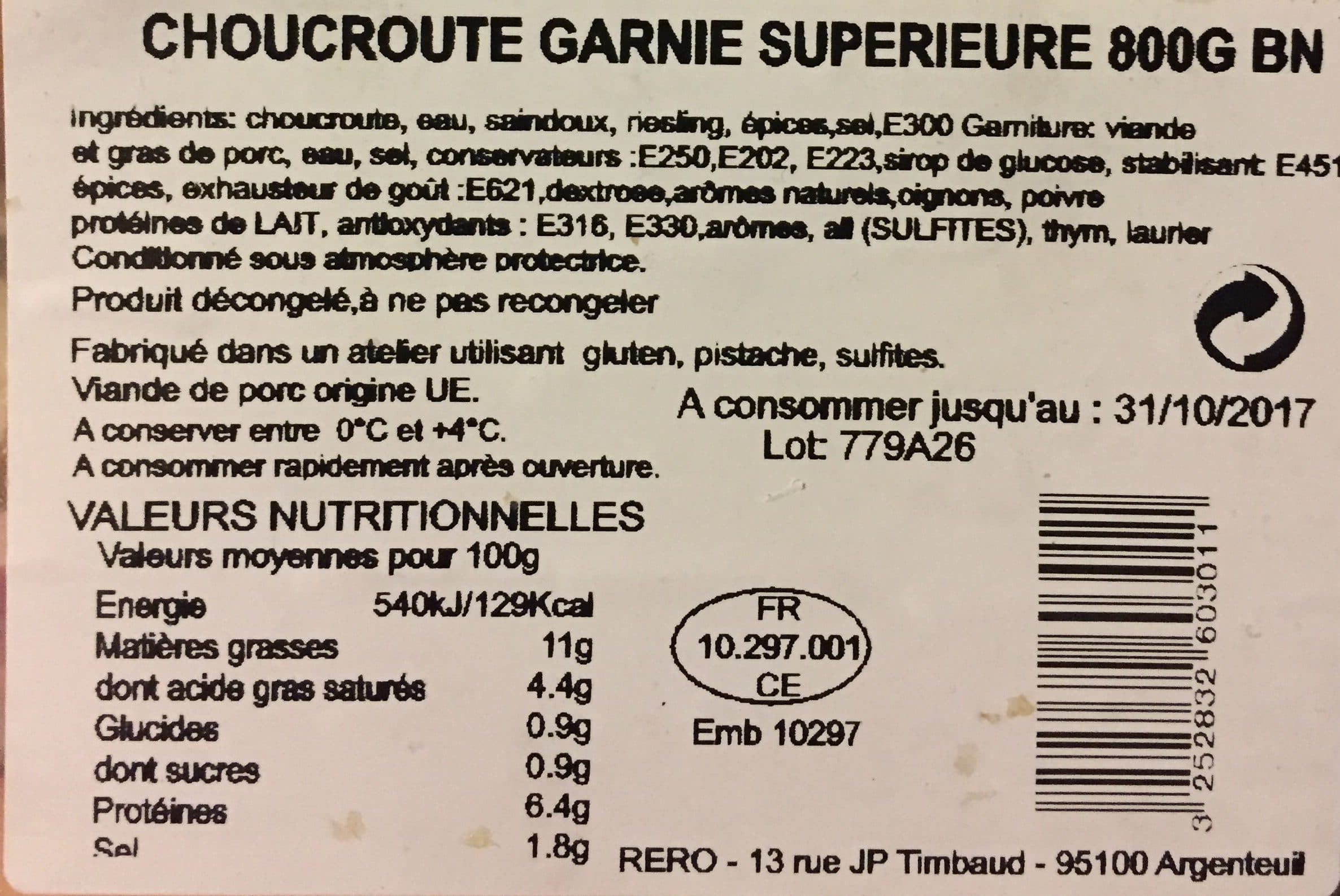 Rero Choucroute garnie supérieure packshot