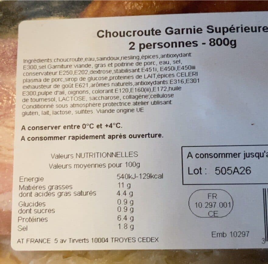 sans Choucroute garnie supérieure packshot