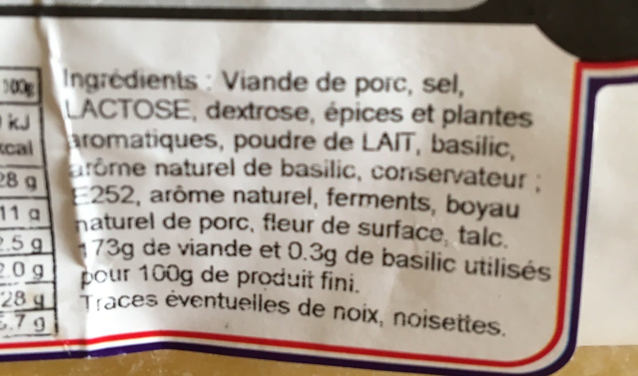 Open Food Facts Saucisson sec Basilic packshot