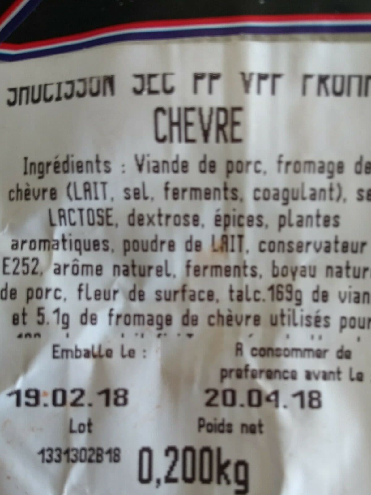 Open Food Facts Saucisson au fromage de chèvre packshot