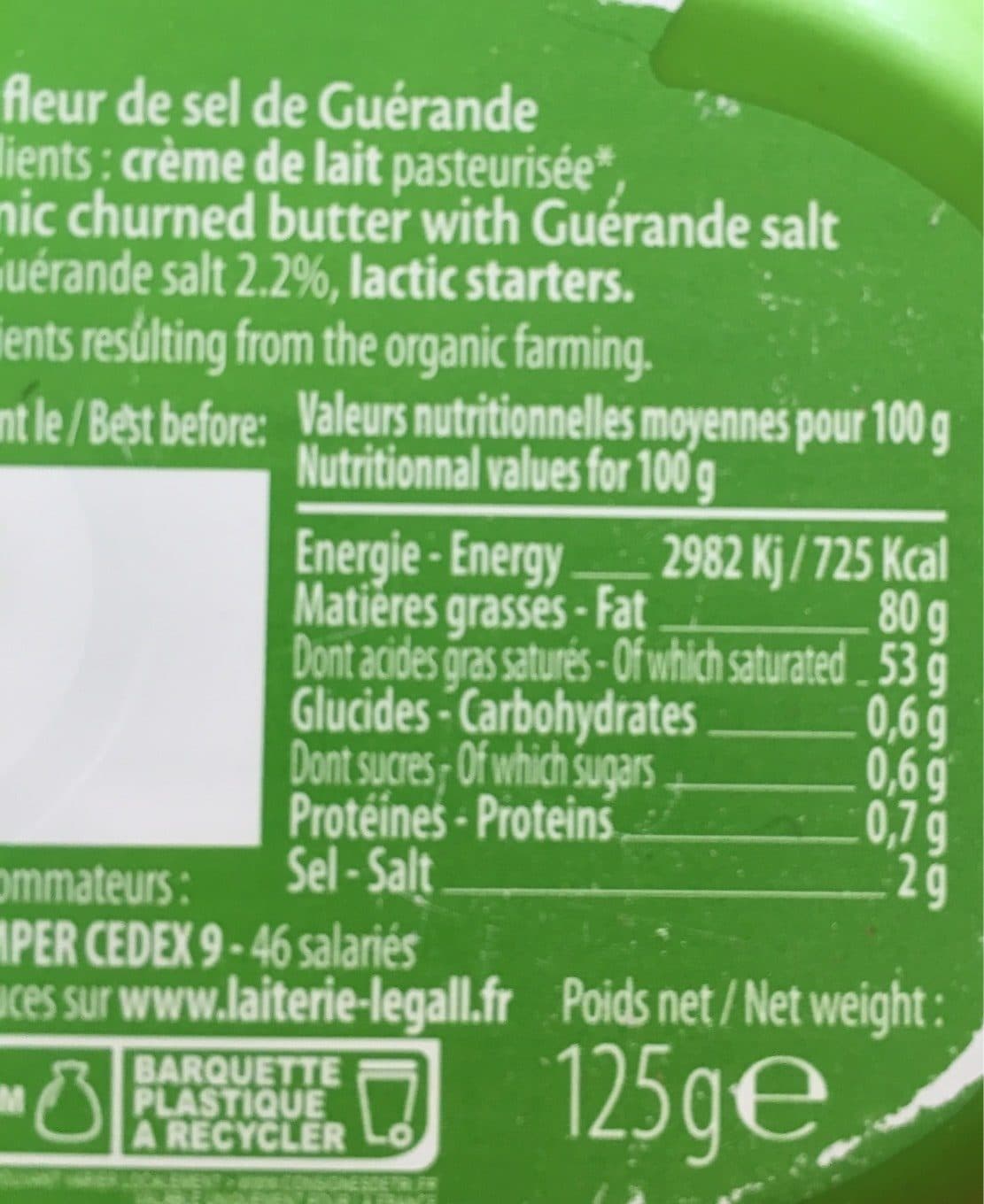 Laiterie le gall Beurre de baratte bio sel de guérande packshot