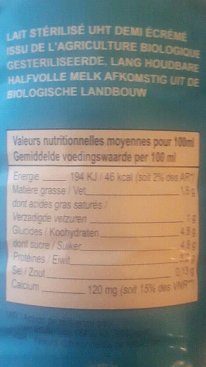 Open Food Facts Pack De 6 Lait Demi-écrémé Bio, 1 L packshot