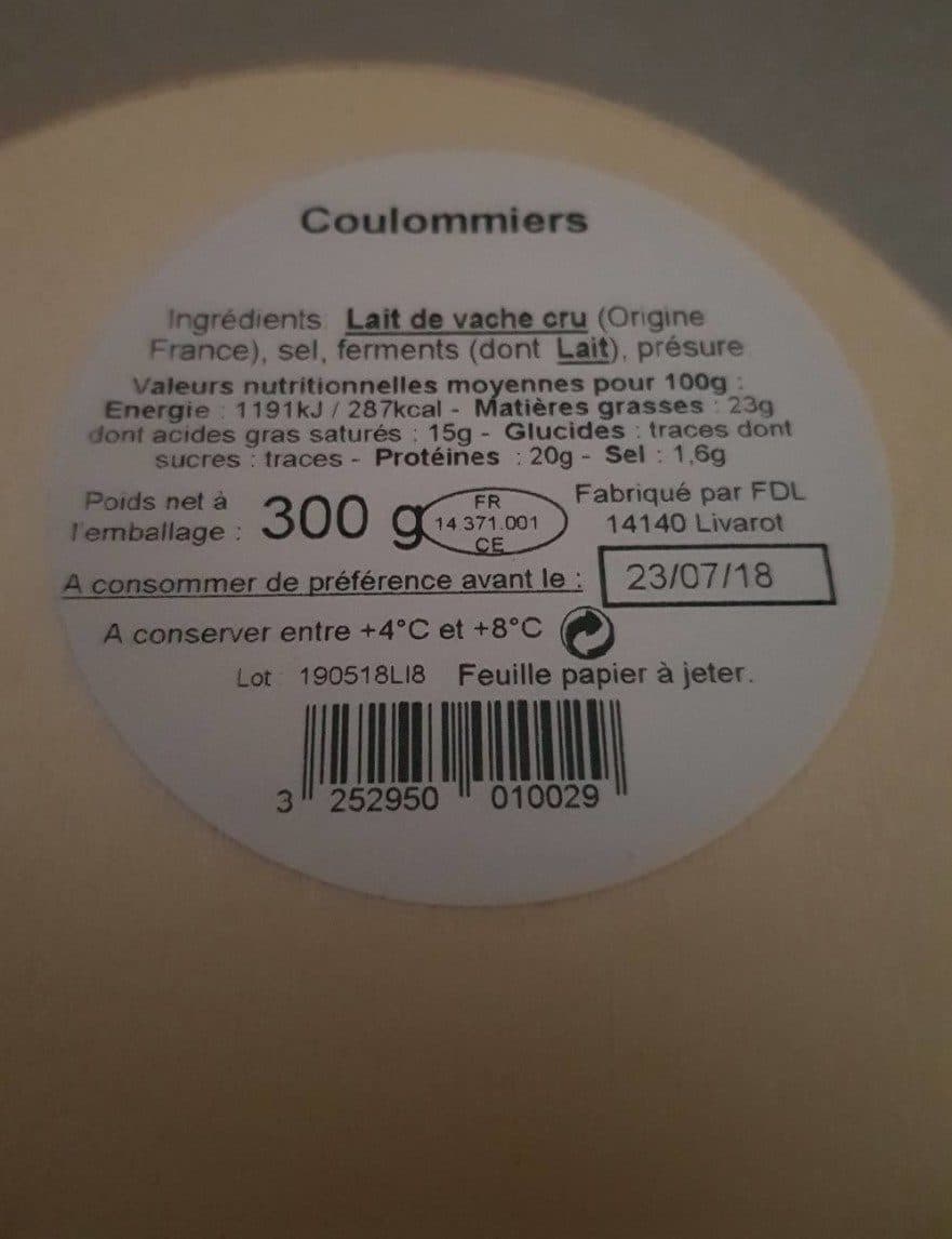 Open Food Facts Coulommiers packshot