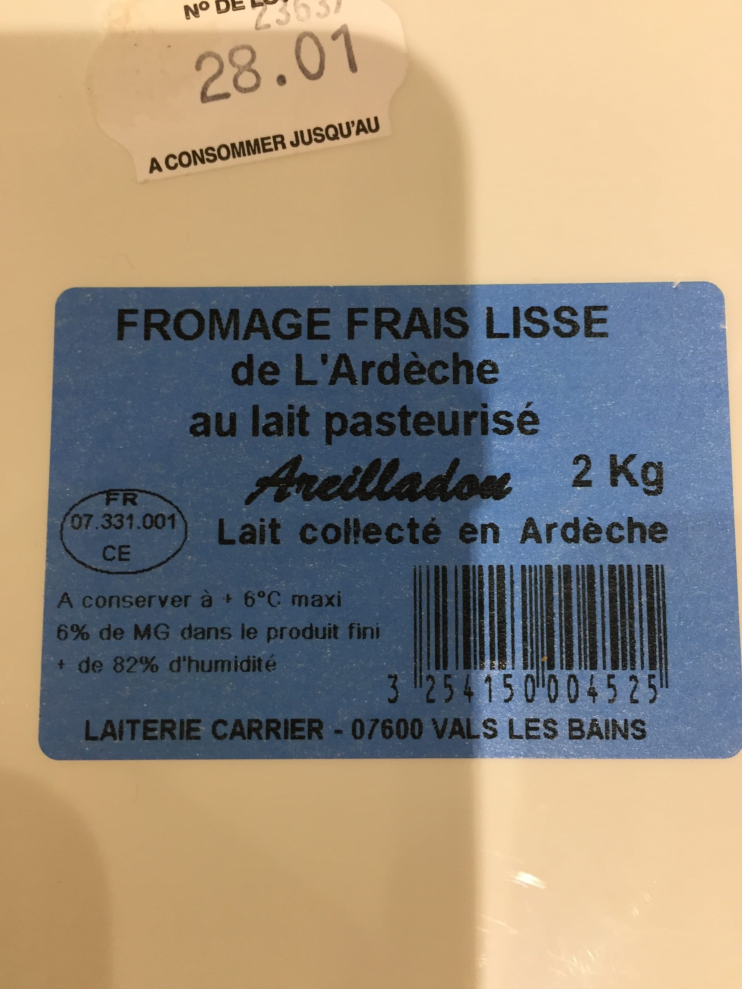 Areilladou Fromage frais lissé de l’Ardeche packshot