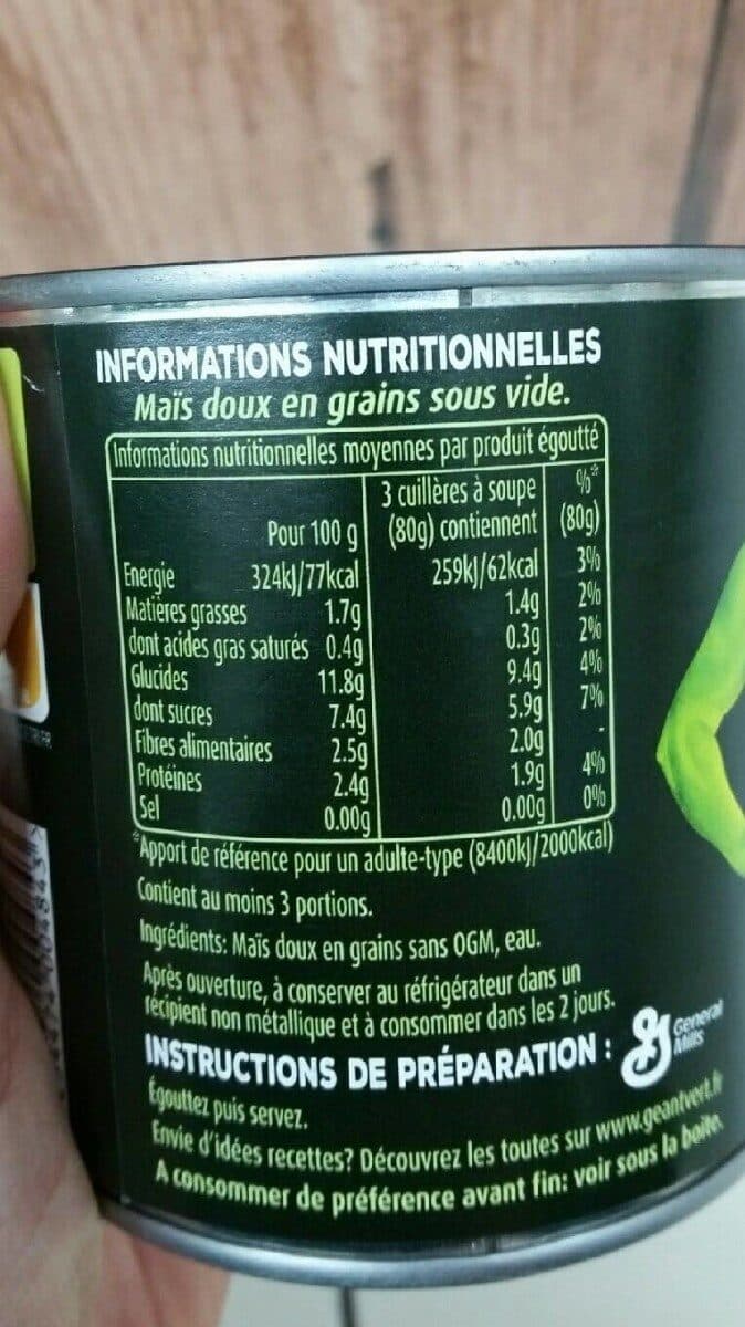 Geant Vert 1 / 2 Mais Sans Sel Ajoute Geant Vert packshot