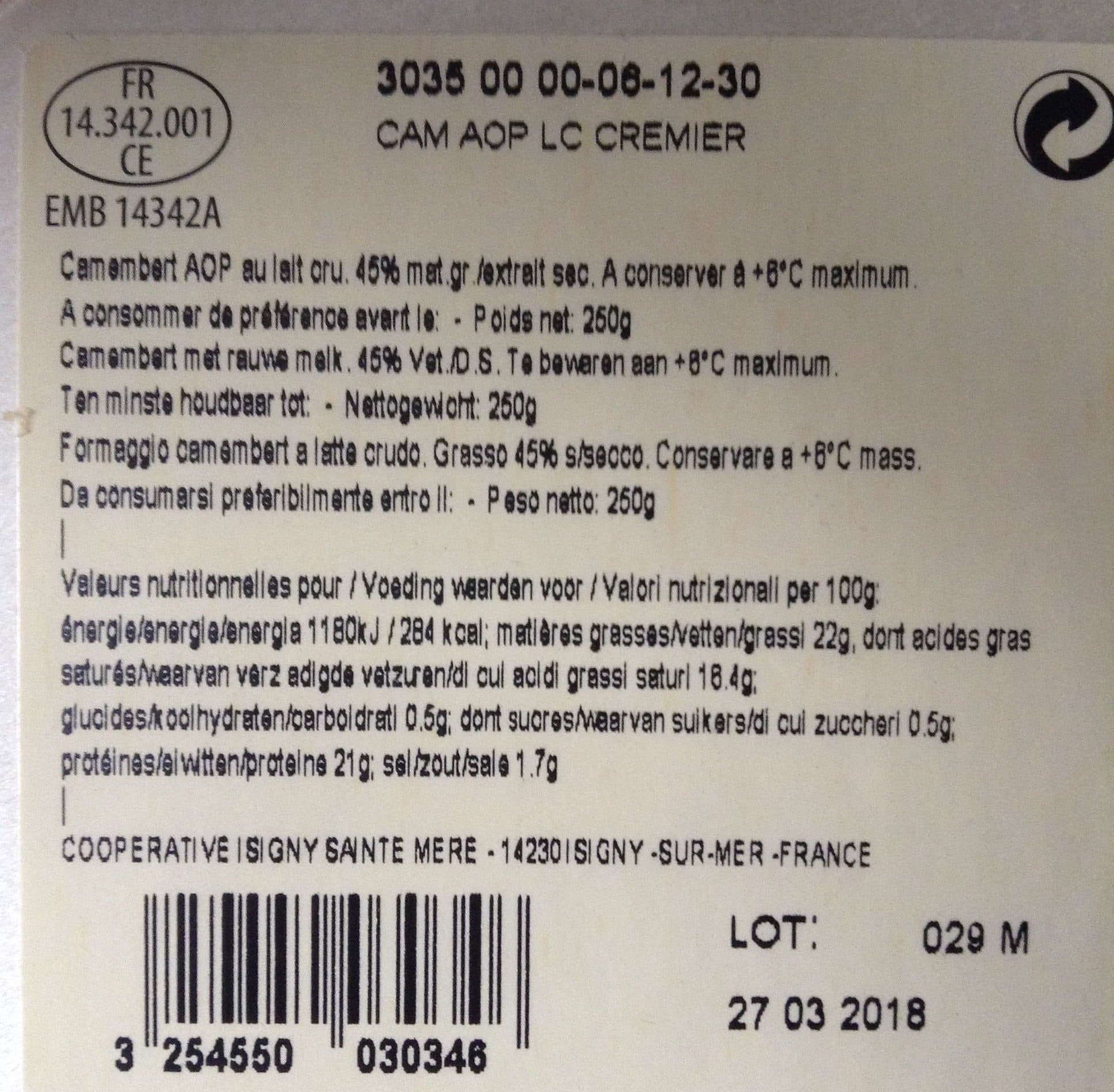 Isigny Saint Mère CAMEMBERT LAIT CRU packshot