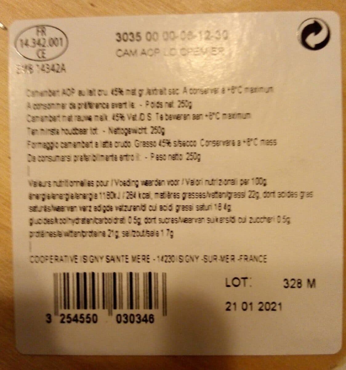 Isigny Saint Mère CAMEMBERT LAIT CRU packshot