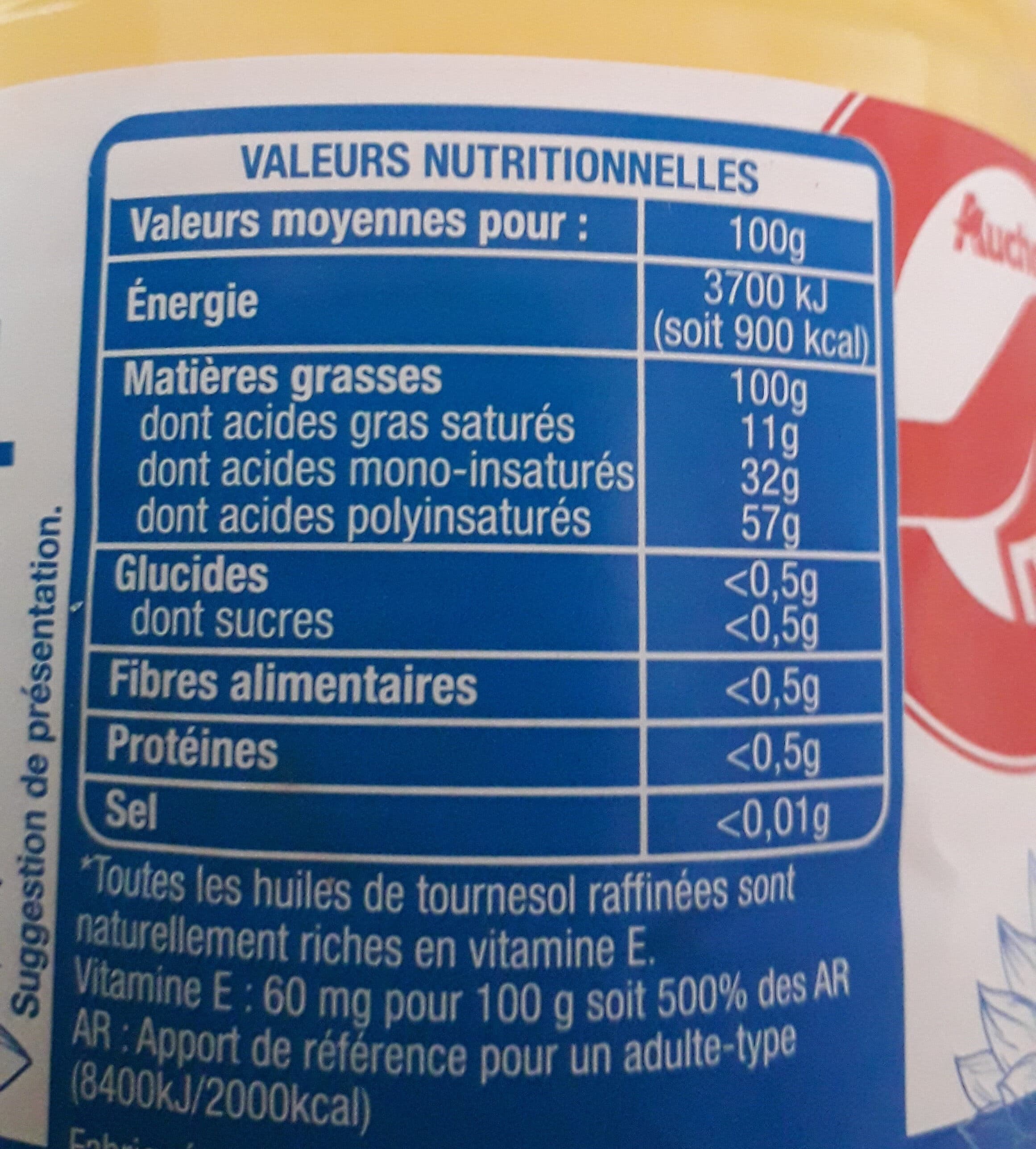 Auchan 100% huile de tournesol raffinée packshot