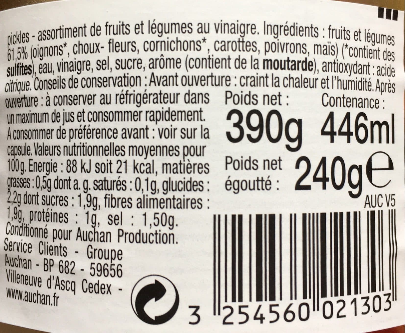 Auchan Picklesfruits et légumes packshot