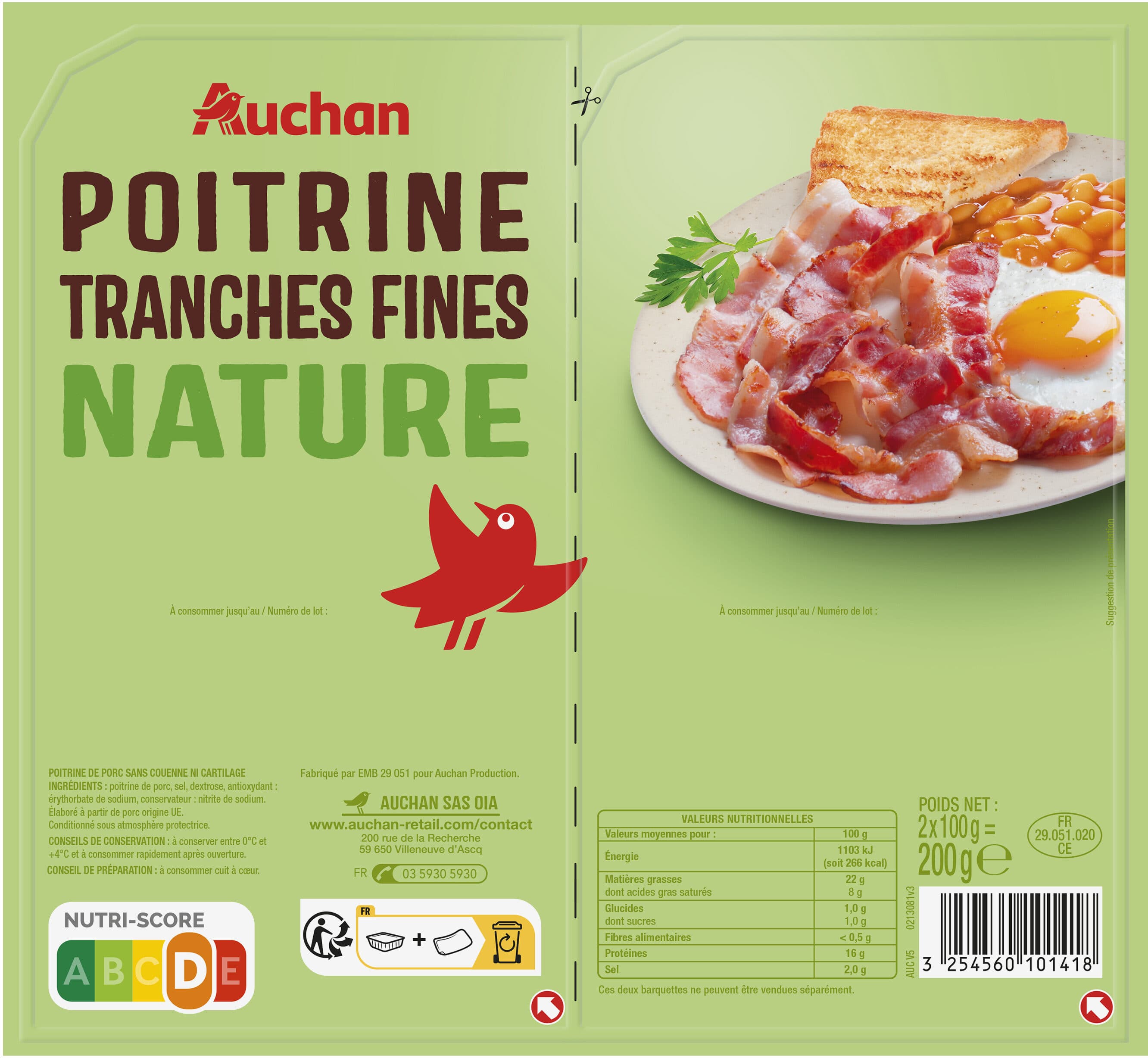 Auchan Poitrine tranches fines nature packshot