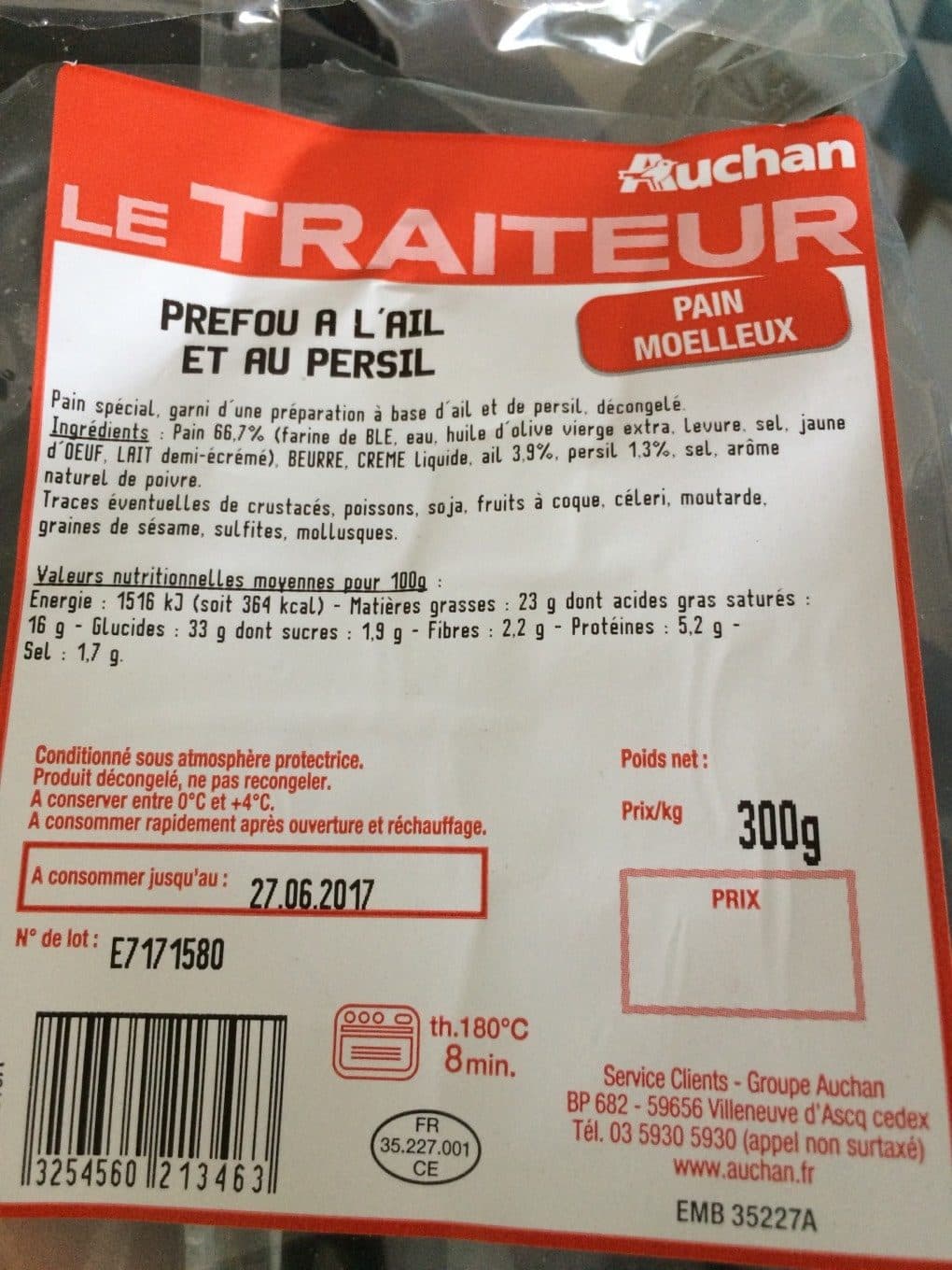 Auchan Le Traiteur Prefou a l'ail et au persil packshot