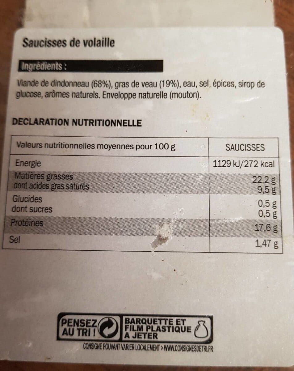 Open Food Facts 15 saucisses de volaille packshot