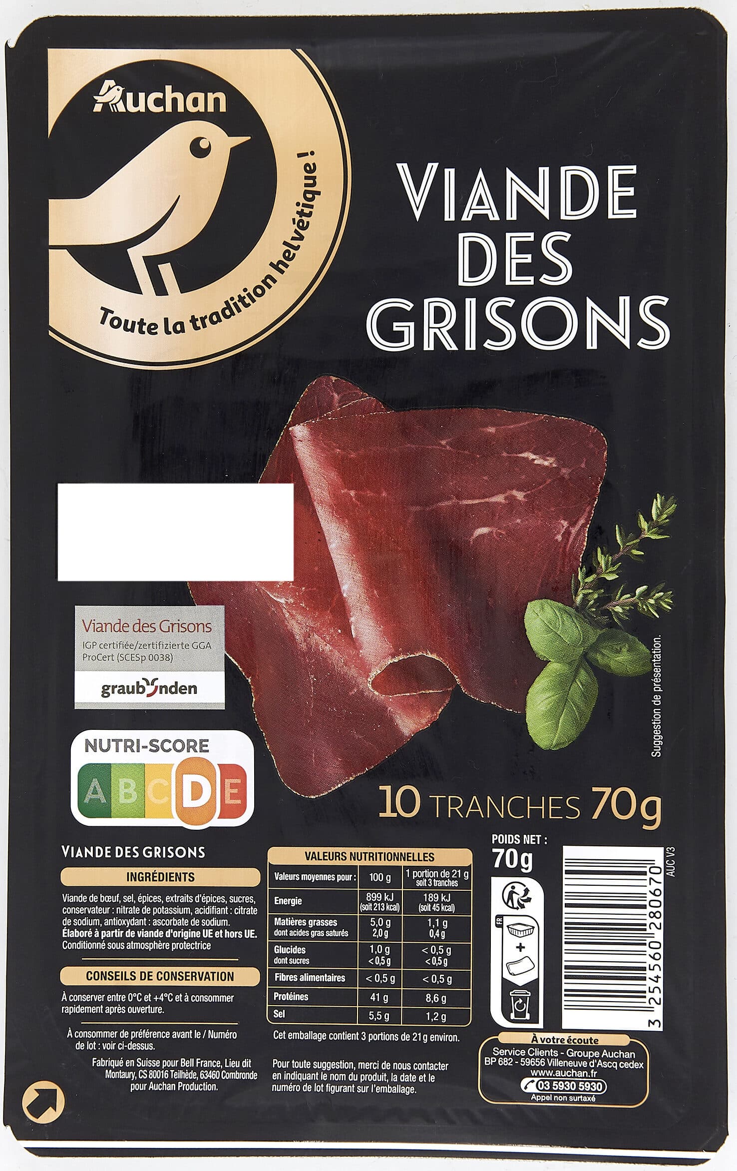 Auchan Viande des Grisons 10 tranches packshot