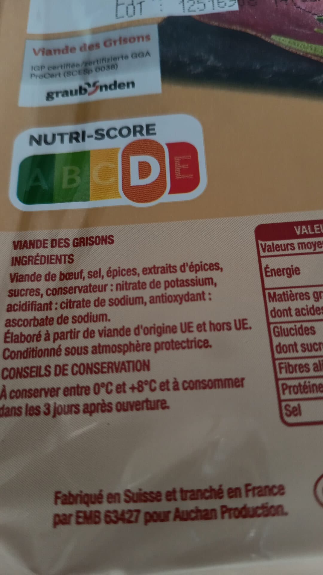 Auchan Viande des Grisons 10 tranches packshot