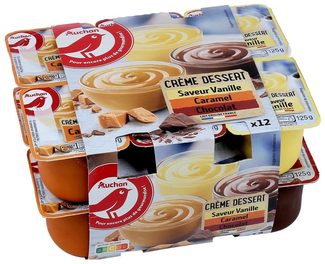 Auchan Crème Dessert Panachés saveur Vanille, Chocolat, Caramel aromatisée packshot