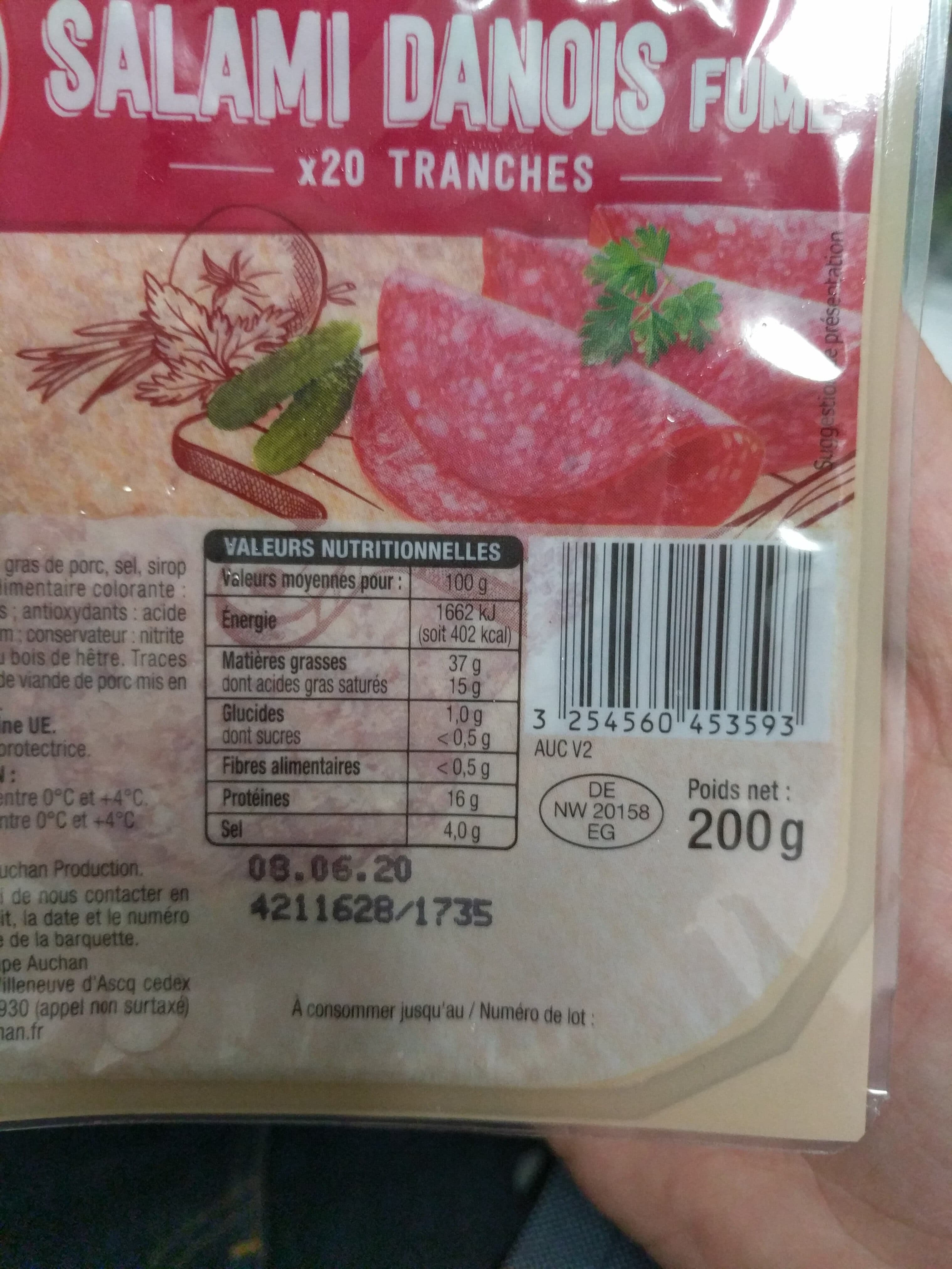 Auchan Salami danois fumé packshot