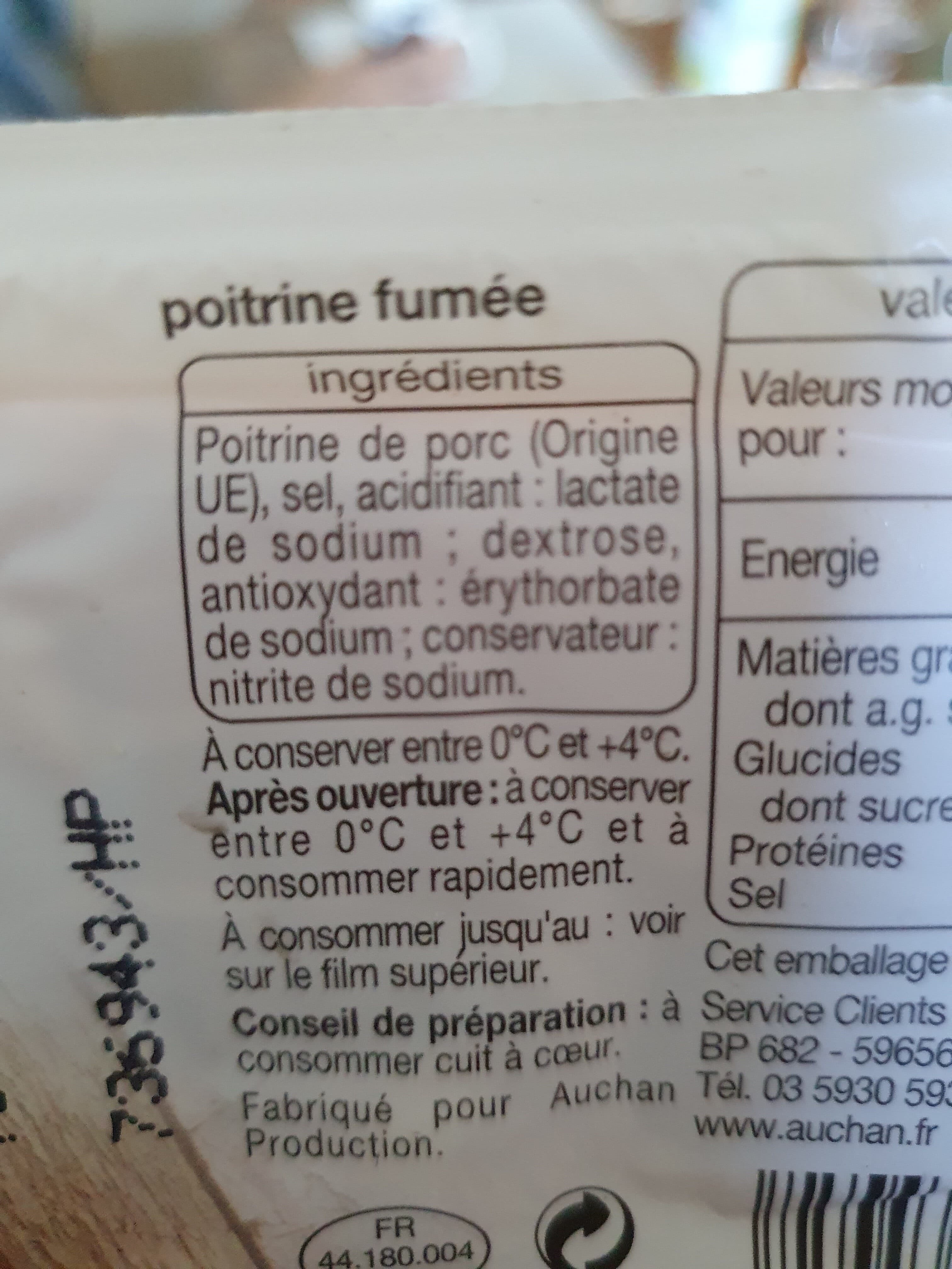Auchan Poitrine prétranchée fumée packshot