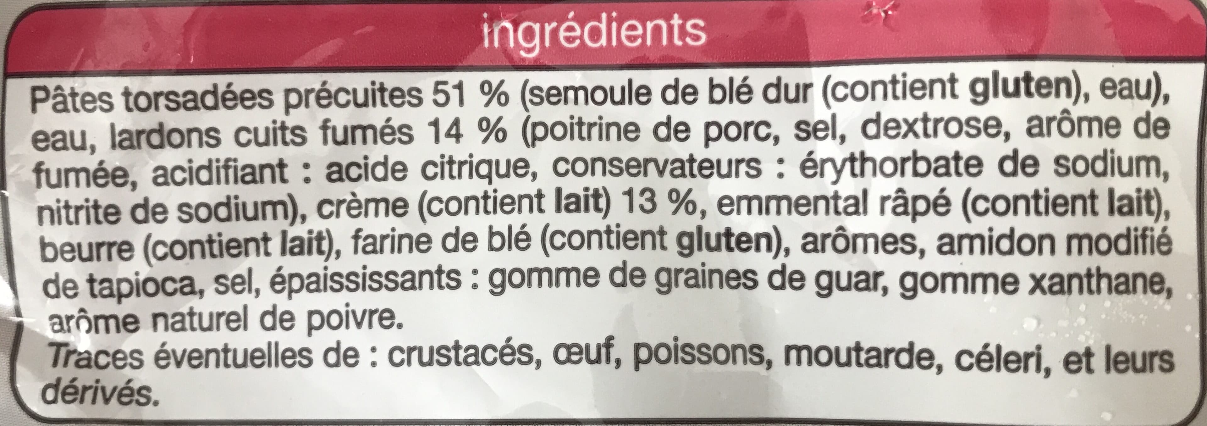 Auchan Torsades à la carbonara, crème fraîche et lardons packshot