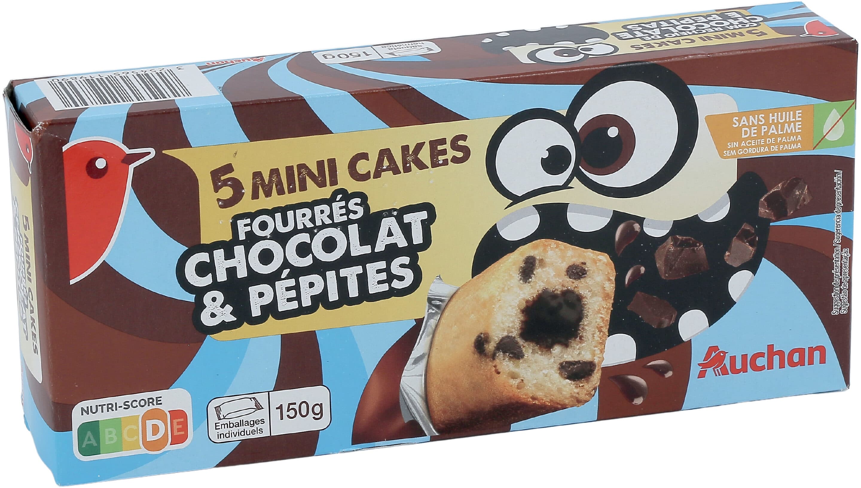 Auchan 5 mini cakes fourrés chocolat et pépites packshot