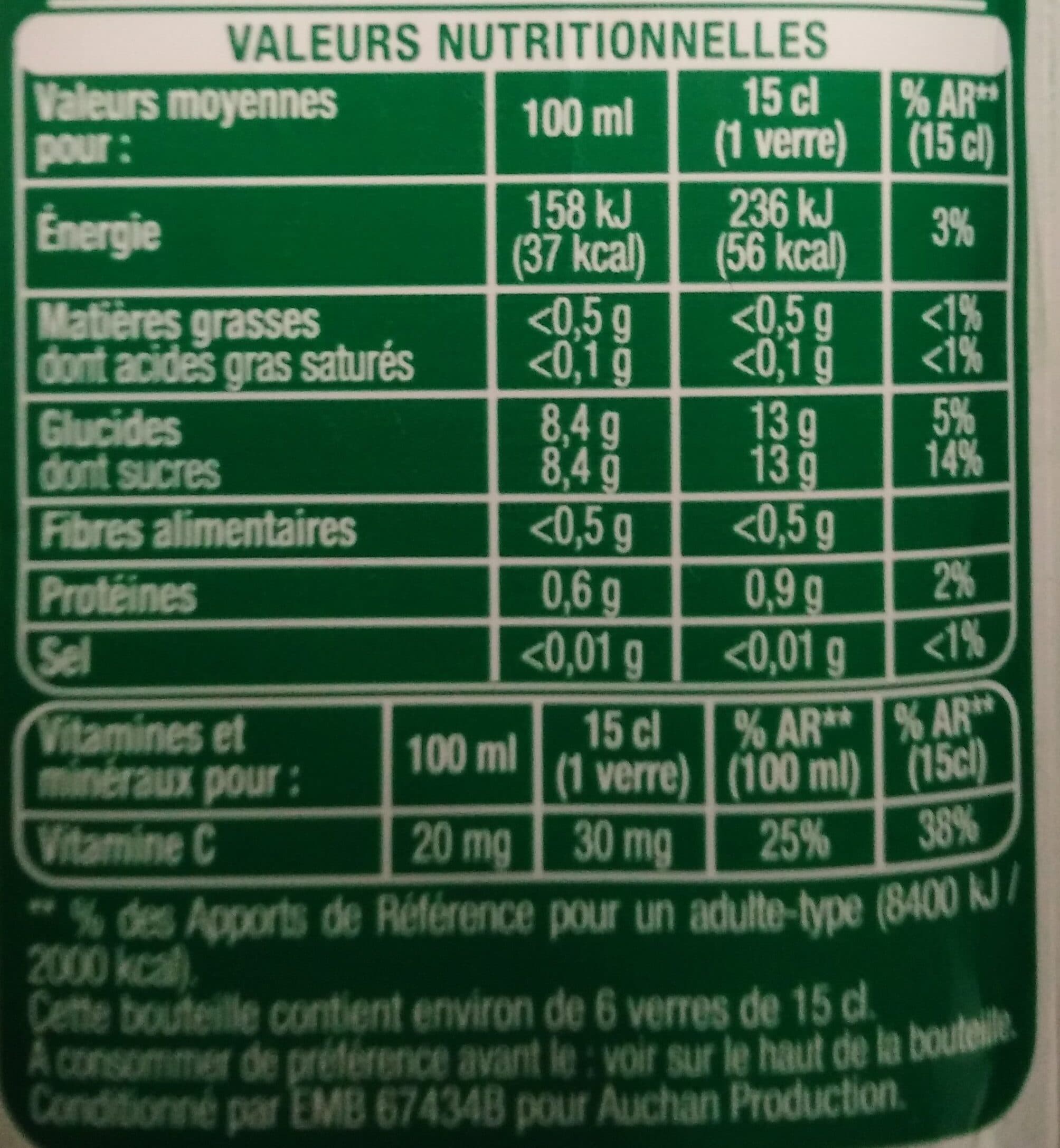 Auchan 100% PUR JUSPamplemousse RoseRiche en vitamine CSans sucres ajoutés** Comme tous les jus de fruits. Contient les sucres naturellement présents dans les fruits. packshot